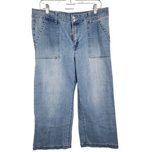 Seven 7 Womens Wide Leg Denim Patch Pocket Cropped Jeans Size 14